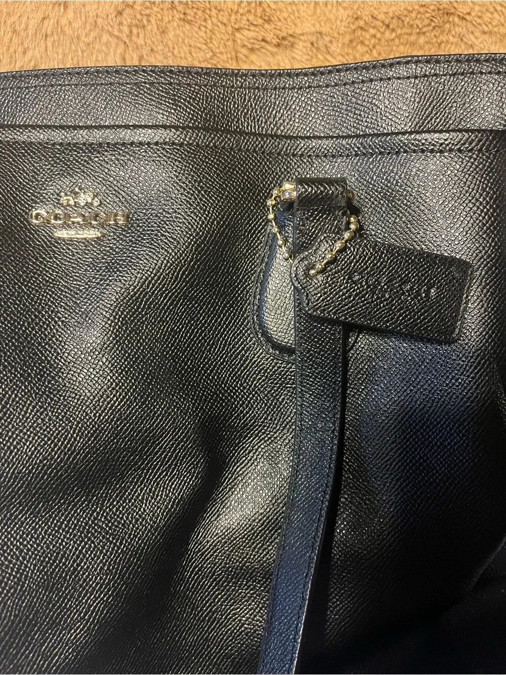 Coach Black Leather Tote with Gold Hardware